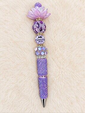 Purple Lotus Crystal  Rhinestone Beaded Pen